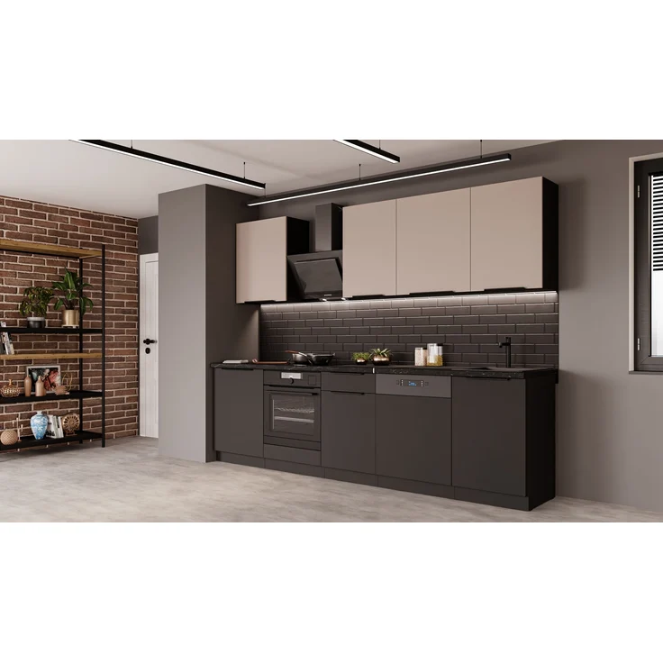 Küche SIENA + ARONA BASIC 280 cm Küchenzeile Küchenblock Einbauküche Kaschmir beige + Schwarz matt – Bild 1