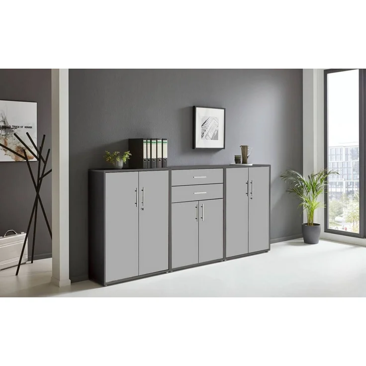 BMG Möbel Aktenschrank Office Edition (Set 15, Büroschrank abschließbar mit Metallgriffen, 2x abschließbarer Aktenschrank, 1x Schubkastenschrank) BxHxT:253,2 x 113,6 x 33 cm, Made in Germany – Bild 4
