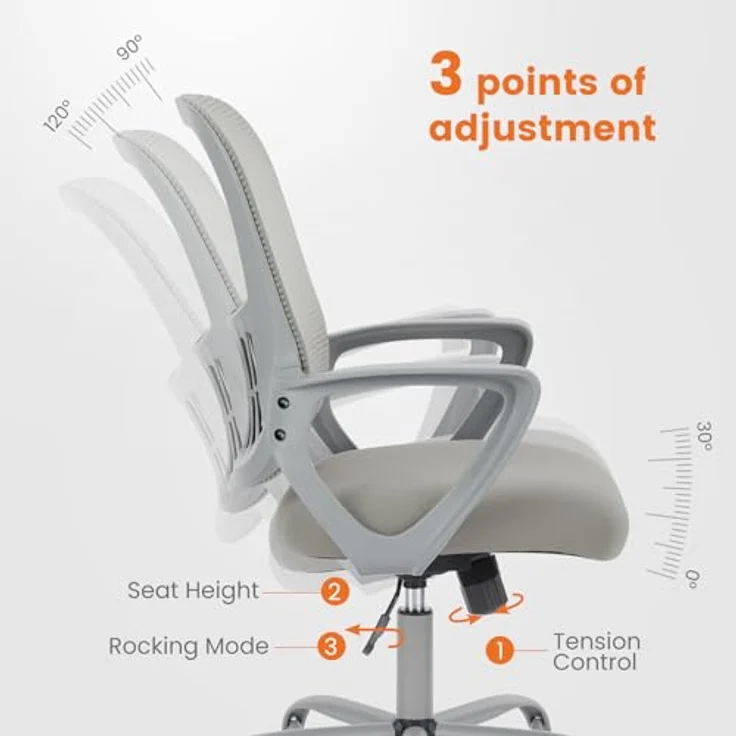 Sweetcrispy Bürostuhl, Computertisch, Managerial Chefsessel, ergonomischer Mid-Back Mesh Rollstuhl mit Rollen, Bequeme Lendenwirbelstütze, Bequeme Armlehnen für Zuhause, Schlafzimmer, Arbeitszimmer – Bild 8