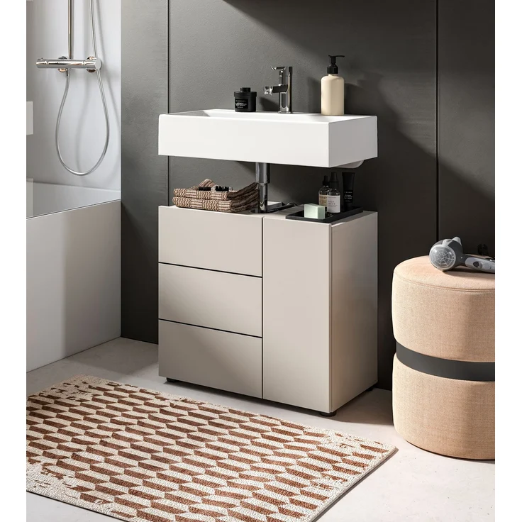 Waschbeckenunterschrank (B/H/T: 60x56x34 cm) in Kaschmir Nachbildung und schwarz – Bild 5