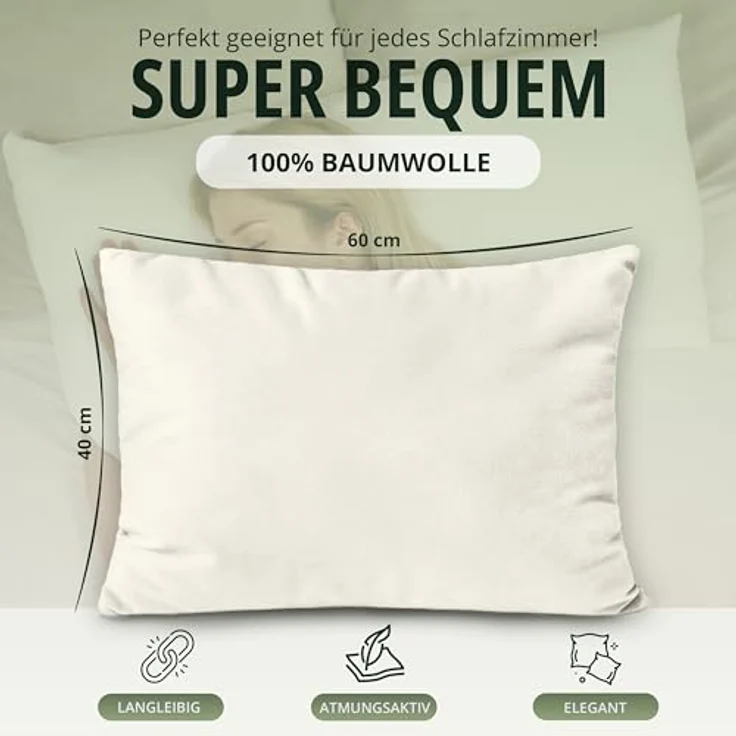NatureMark 2er Pack Jersey Kissenbezug Kissenhülle Kissenbezüge Seitenschläferkissen Nackenkissen viele Größen und Farben ÖKO-TEX (40x60 cm (Nackenkissen geeignet), Natur/Creme) – Bild 4