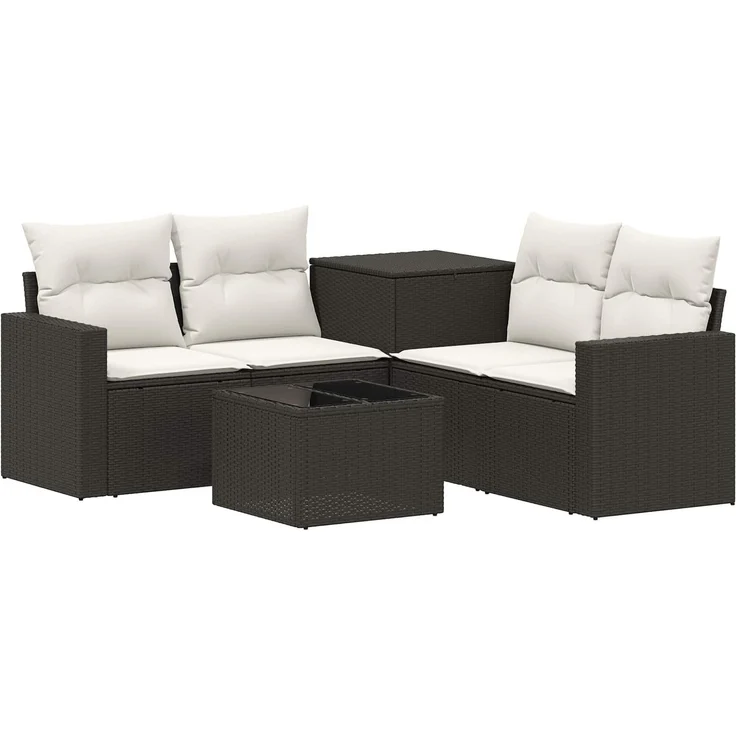 vidaXL Sofa Set 6 stk. Schwarz und Cremeweiß Polyrattan und Stahl 3447392 – Bild 2