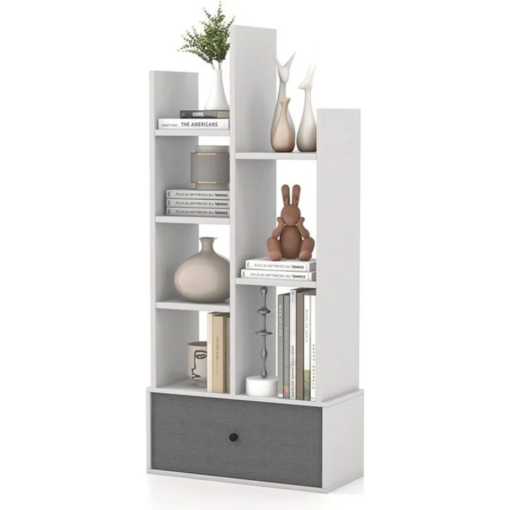 COSTWAY Bücherregal, Standregal mit 7 Fächern und Schublade, 53x24x118cm – Bild 4