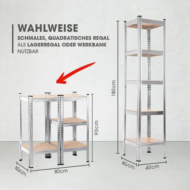 EASYmaxx Schwerlastregal 180x40x40 cm, 875 kg Traglast, 175 kg pro Ebene, 1-tlg, Kellerregal Lagerregal, 5 verstellbare Ablagen – Bild 6
