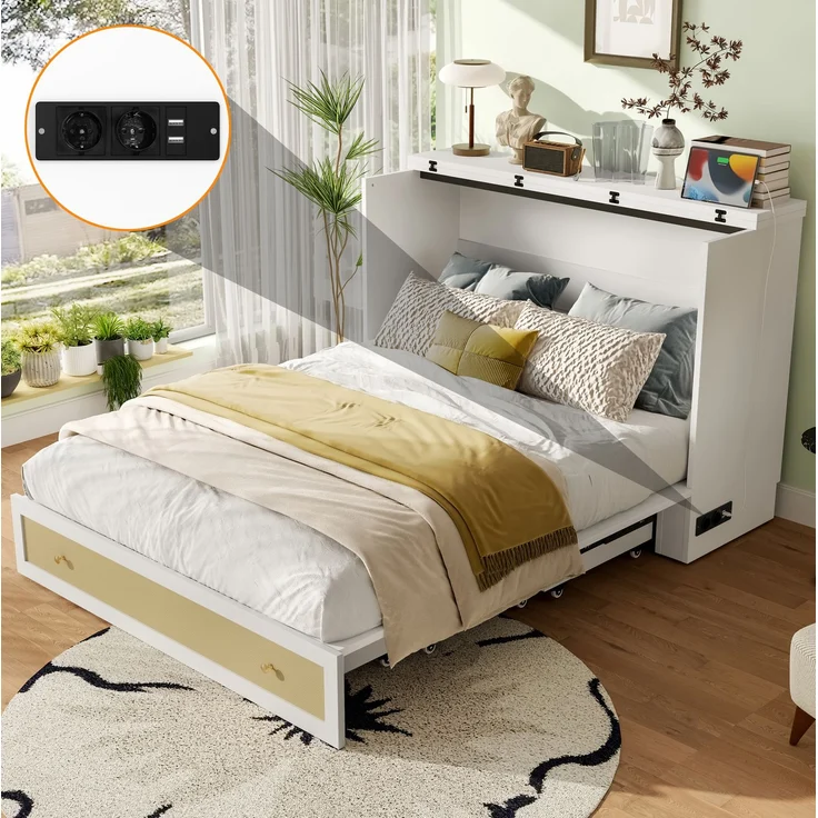 CHICFURN Bett aus MDF Weiß 140x200 cm mit Stauraum und USB-Anschluss – Bild 5