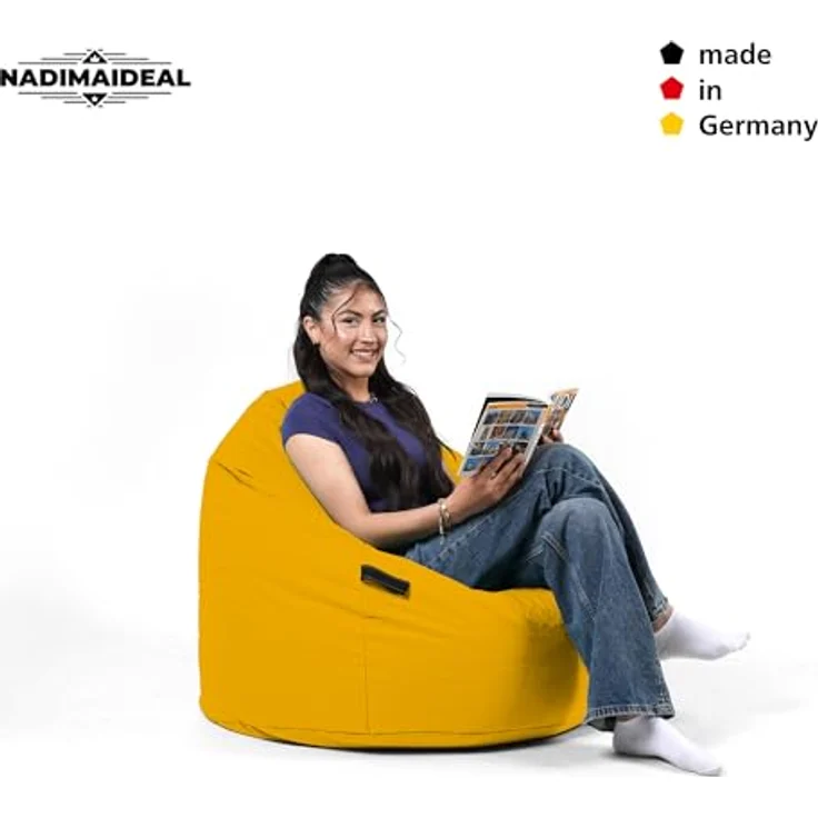 Nadimaideal Sitzsack Tropfenform Kastanie | Bodenkissen für Kinder & Erwachsene | Indoor & Outdoor | Gaming Sitzsack - Sitzkissen - Beanbag | Füllung EPS Perlen (Gelb, XXL-Durchmesser 88 cm) – Bild 8