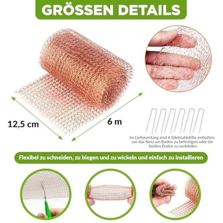 ISOTRONIC Kupfernetz 6m, Kupfergitter als Schneckenschutz & Nagetierabwehr – flexibles Kupfergewebe für Beete und Abdichten von Löchern, wartungsfrei und umweltfreundlich – Bild 2
