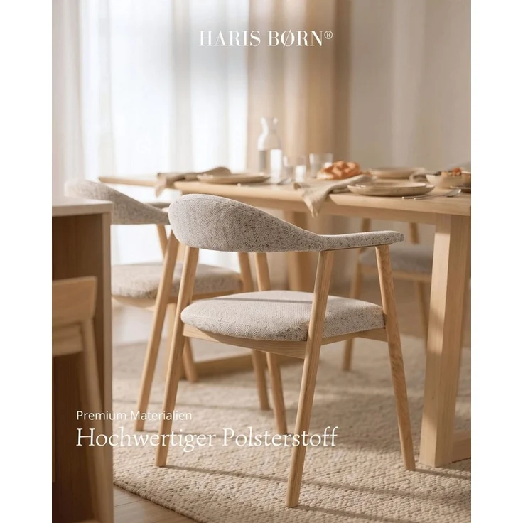 Haris Børn Esszimmerstuhl mit Armlehne (Massiv Eiche) - Polsterstühle für Esszimmer (Set, 2 St), Greige - Esszimmer Stühle & Esstisch Stühle - Moderner Polsterstuhl – Bild 4