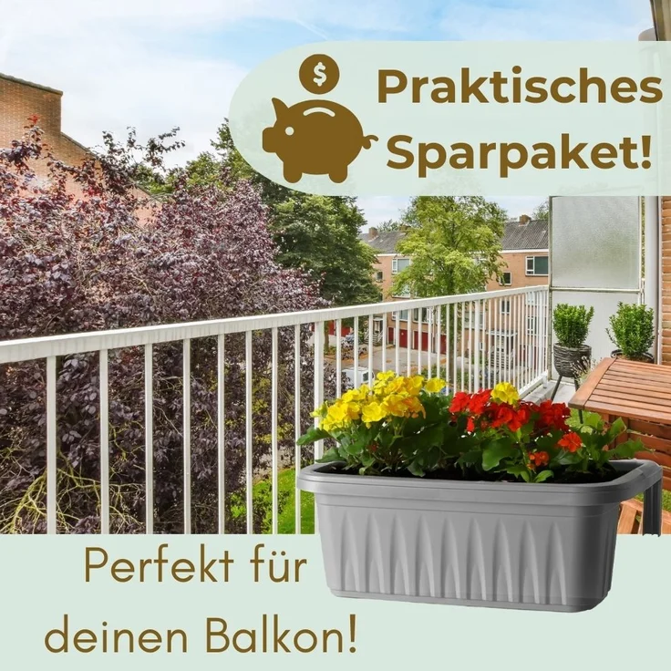 GarPet Balkonkasten 4er Set Blumenkasten Balkon Geländer Kasten Halterung Wasserspeicher – Bild 5