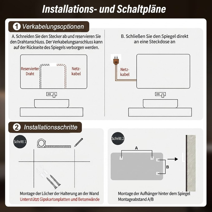 LED-Badezimmerspiegel aus Glas, dimmbar & Anti-Beschlag, 60x100 cm, Silber – Bild 6