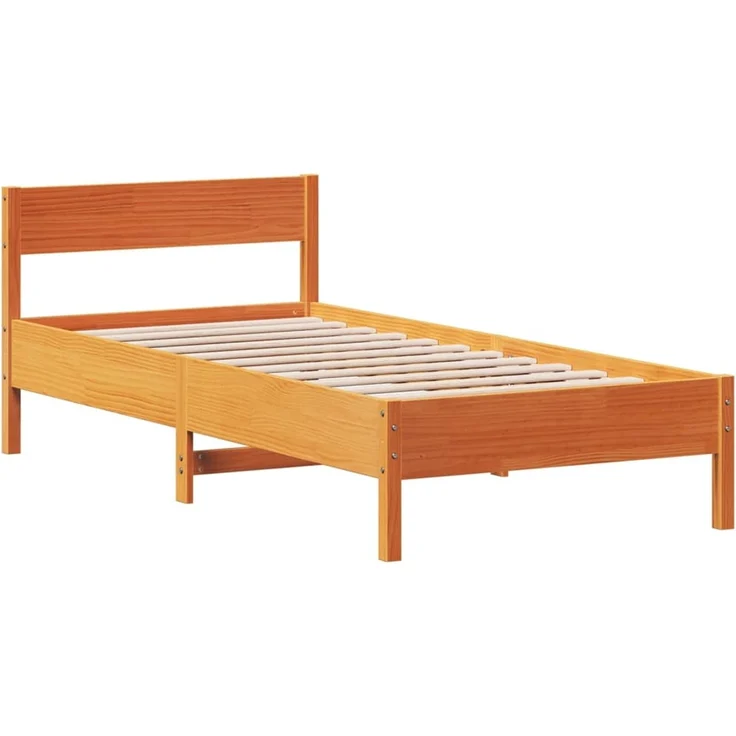 Einzelbetten, Betten für Erwachsene, Massivholzbett ohne Matratze Wachsbraun 90x200 Kiefernholz de4294 – Bild 3