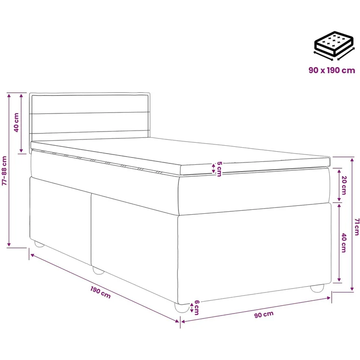 vidaXL Boxspringbett mit Matratze Dunkelgrau 90 x 190 cm Stoff 3451350 – Bild 11