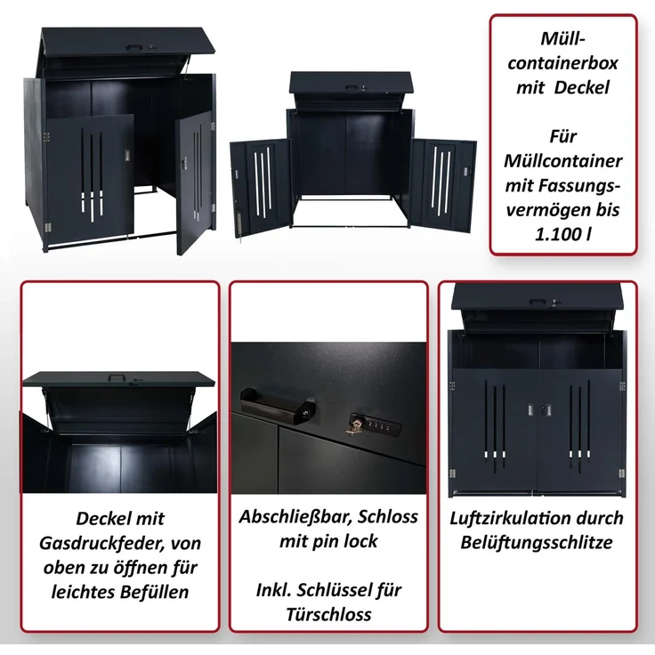 Müllcontainerverkleidung HWC-M54, Müllcontainerbox Industrie-Abfallcontainer, Container bis 1100L 154x160x136cm, Stahl – Bild 2