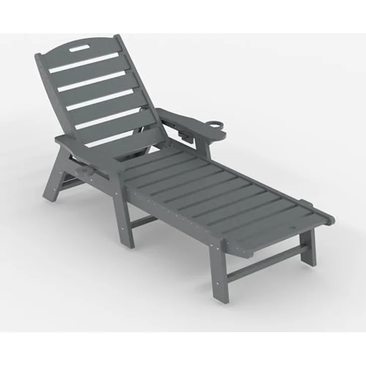GarveeHome Wetterfeste Gartenliege Aus HDPE, Sonnenliege Mit Verstellbarer Rückenlehne Und Getränkehalter, Lange Poolliege, Für Pool, Strand Und Garten, 150x60x98cm (1 Stück) – Bild 3