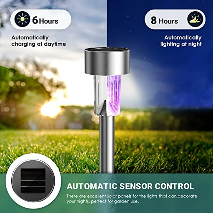 GIGALUMI Solarlampen für außen, Solarleuchten für Garten, 12 Stück, wasserdichte Solar Gartenleuchten für außen Garten, Balkon, Terrasse, Festtage, Wege (Farbwechsel) – Bild 4