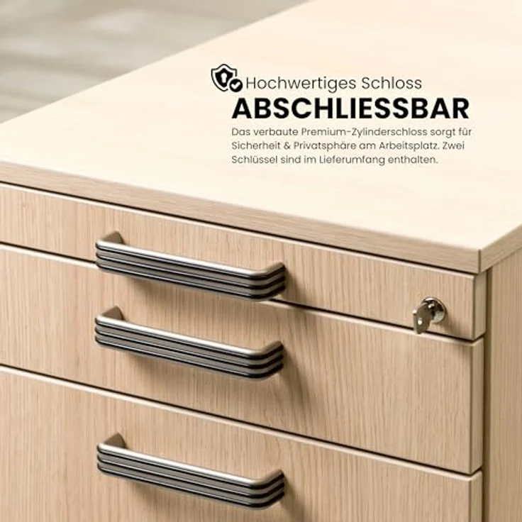 bümö Schreibtisch Schrank abschließbar, Schubladenschrank Holz in graphit, Container mit Schubladen - Schubladen Schrank Büro, Schreibtisch Container od. Schreibtisch Kommode mit Relinggriffe, SC50-G-G-RE – Bild 3