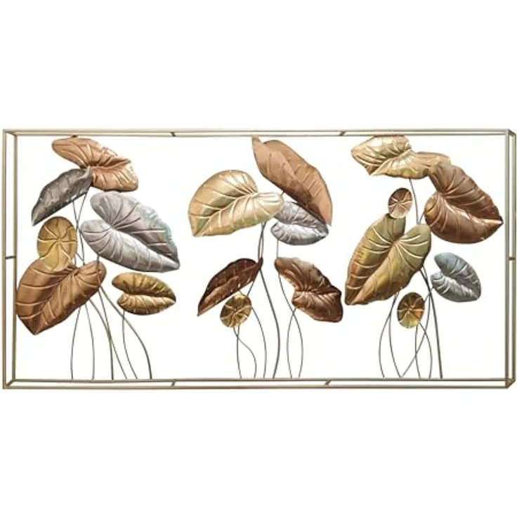3D Wandbild "Blätter" aus Metall in gold / silber / bronze, 135x69 cm, Wanddeko, Wandschmuck – Bild 7