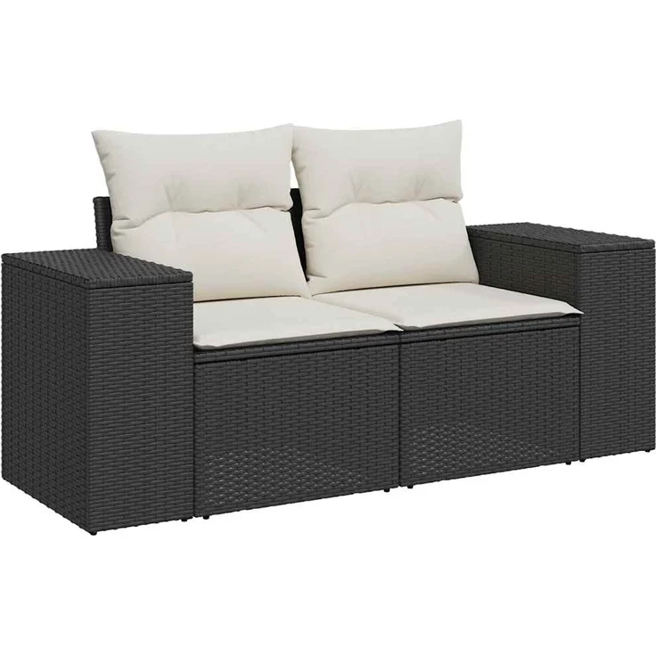 vidaXL 9-tlg. Garten-Sofagarnitur mit Kissen Schwarz Poly Rattan 3328099 – Bild 4