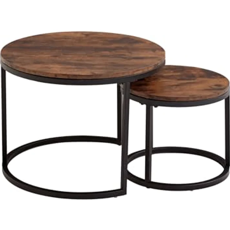 GrandCA HOME Couchtisch 2er Set,Stapelbarer Couchtisch, Couchtische Rund, MDF-Tischplatte, Schwarze Tischbeine aus Edelstahl，Geeignet für Wohnzimmer, Esszimmer（Ø60x45H cm，Ø40x35H cm，Dunkle Eiche） – Bild 8