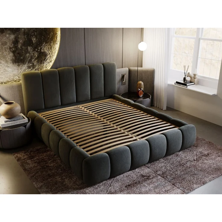 GRAINGOLD Cloud Bett 120x200, Polsterbett ohne Bettkasten, Velvet-Stoff, mit Lattenrost, Dunkelgrau – Bild 5