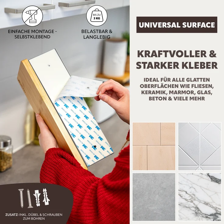 eluno Küchenrollenhalter mit Bambusablage aus Edelstahl in Grau, ca. 32 x 9,5 x 13 cm (B/H/T) – Bild 4