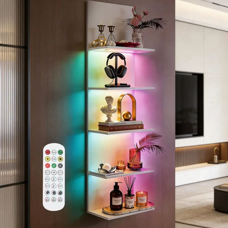 XERSEK Bücherregal Schweberegal Wandregal mit RGB+IC Lauflicht, Wanddisplay Hängeregal, Wandboard Aufbewahrung & Zeigen von Kopfhörer Modelle Duft Dekoartikel