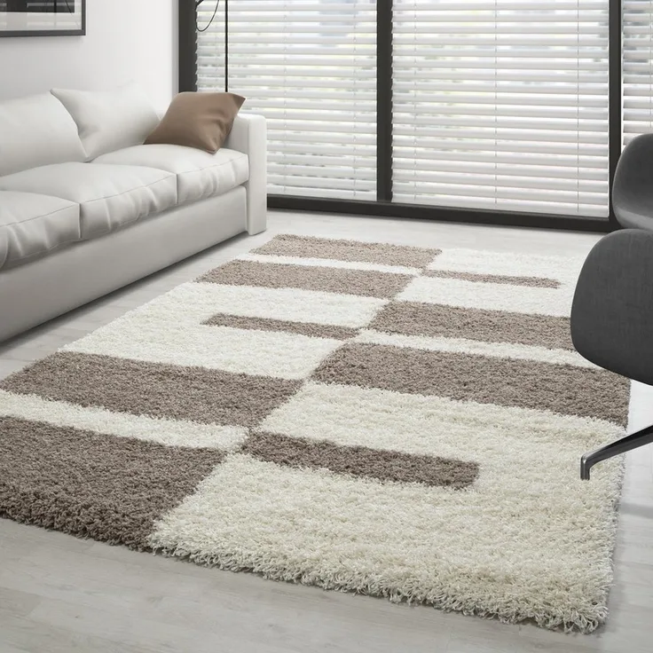 Carpettex Hochflor-Teppich Kariert Design, Rund, Höhe: 30 mm, Teppich Kariert Design Teppich im modern Stil Teppich Wohnzimmer