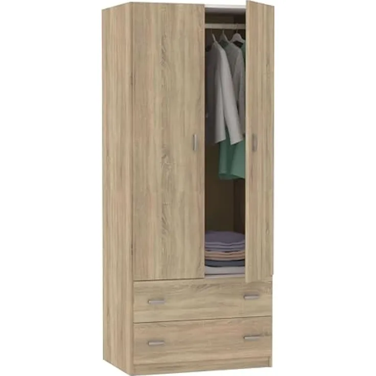Muebles Pitarch | Schlafzimmerschrank 2 Türen 2 Schubladen, Cambrian-Eiche, 180 x 74 x 50 cm (Höhe x Breite x Tiefe), Modernes Beistellmöbel, Tibet Kollektion