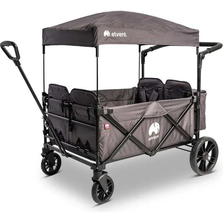 Elvent 'WagonPro City' Bollerwagen in Grau inkl. Sonnendach, Zugstange, Schiebegriff, 5-Punkt-Gurte und Hecktasche