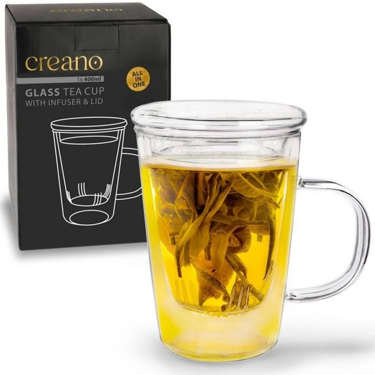 Creano Teeglas Creano Teeglas 400ml - mit Sieb und Deckel aus Glas – Bild 2