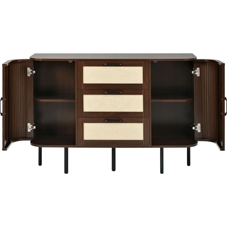 ZUBALIYA Wohnwand Set TV-Lowboard & Sideboard mit Geflechtfront / MDF-Korpus, MDF-Korpus, 120.00 x 40.00 x 82.00 cm, fürs Wohnzimmer, mit Schubladen, mit Stauraum, Samt, Walnuss – Bild 23