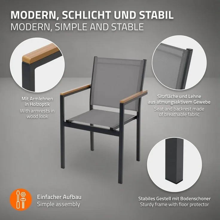 ML-DESIGN Gartenstuhl Terrassenstühle mit Aluminiumgestell Balkonstuhl wetterfest stapelbar (4 St), 4er Set Sessel mit Armlehnen-Holzoptik für Garten Balkon Terrasse