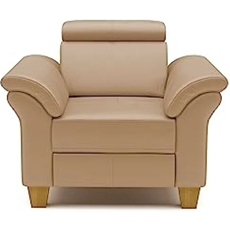 CAVADORE Echtleder-Sessel Ammerland / Sessel im Landhaus-Stil mit Federkern + Kopfteilverstellung / 101 x 84 x 93 / Leder Beige – Bild 5