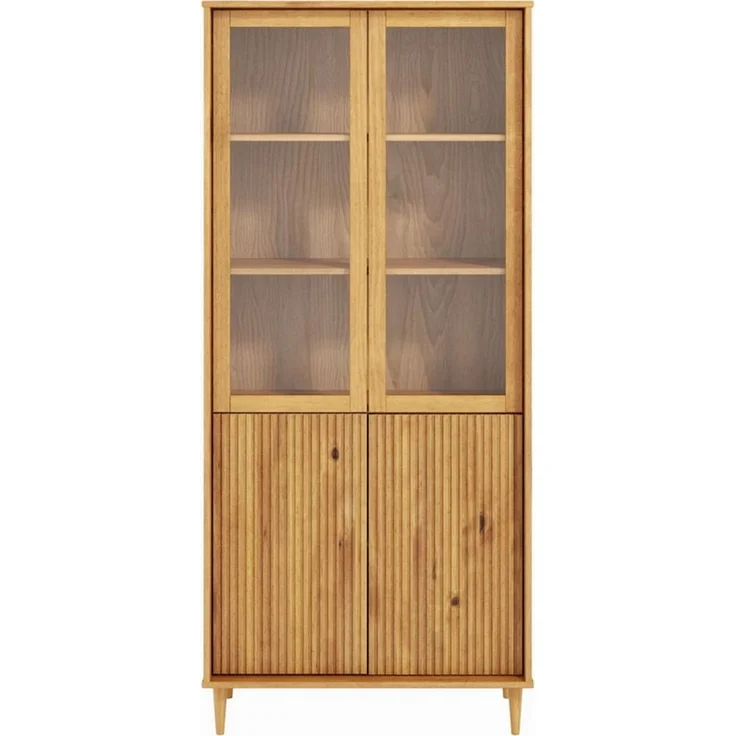 OTTO home Vitrine Malmedy Front mit gefrästen Rillen aus massivem Kiefernholz, Push-to-open, FSC, Breite 80 cm, Höhe 180 cm – Bild 2