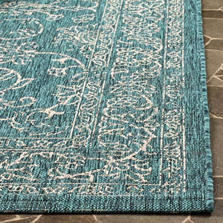 Safavieh Geometrisch Teppich für Drinnen & Draussen - Courtyard Collection, Kurzer Flor, Grau und Marineblau, 61 X 109 cm – Bild 5