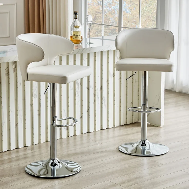 2er Set Barhocker mit Lehne Höhenverstellbar, 360° Drehbar Barstuhl mit Großem Sockel & Fußstütze, Modern Küchenhocker für Bar Küche Theke (Nur Stühle)--Weiß2--49.7x45x110cm--YOUDENOVA – Bild 1