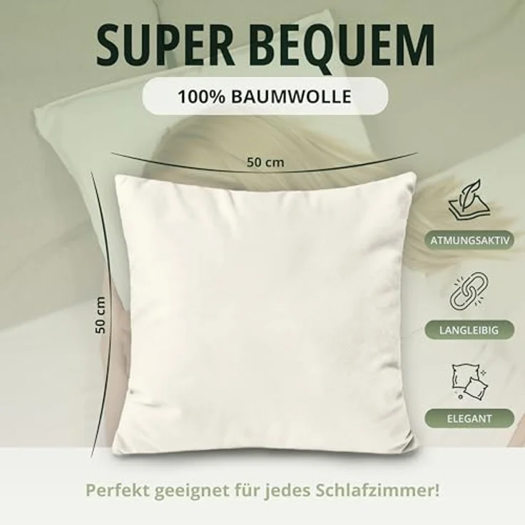 NatureMark Kissenbezüge 2er Pack Jersey Kissenbezug Kissenhülle, (2 Stück), Kissenhülle in vielen Größen und Farben (50 x 50 cm, Naturweiß) – Bild 4