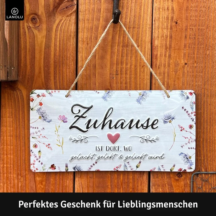 LANOLU Blechschild Zuhause Herz - 16x32cm – Metall – Mehrfarbig – 16120 – Bild 2