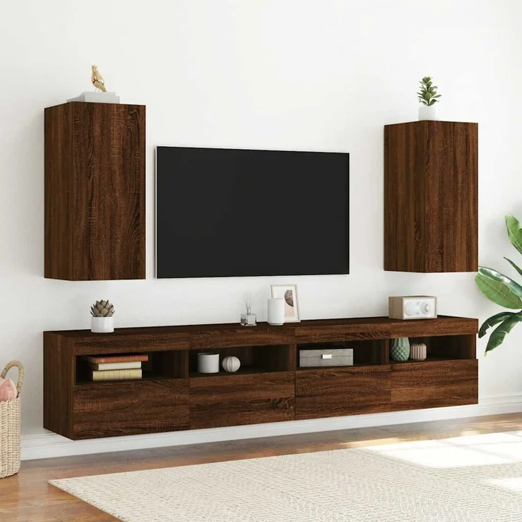 TV-Wandschrank, Fernsehschrank mit LED-Leuchten Braun Eichen-Optik 30,5 x 35 x 70 cm – Bild 6