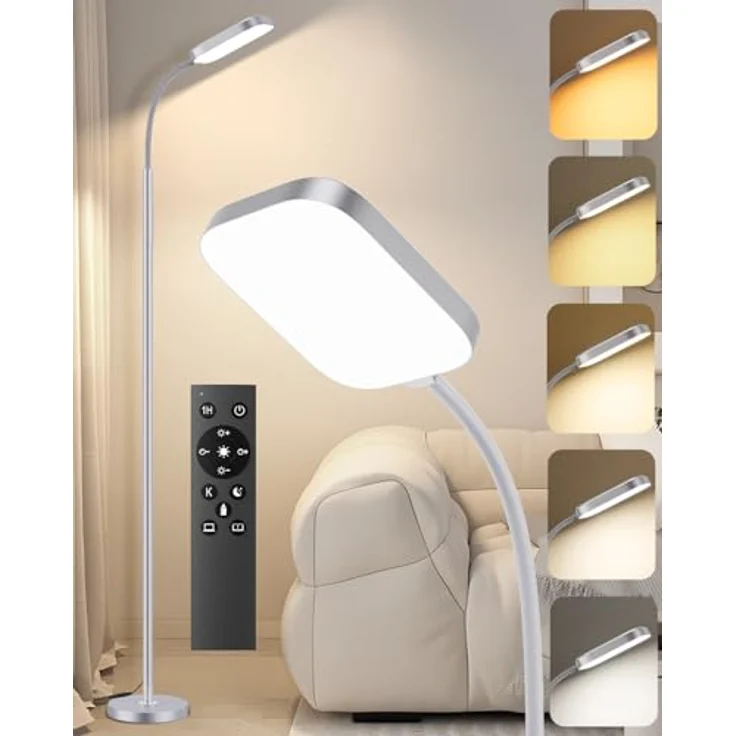 LED Stehlampe dimmbar 18W, 1850lm – Stehleuchte Wohnzimmer mit Fernbedienung, 3000–6500K, stufenlos dimmbar, Leselampe Bett mit Nachtlicht, moderne Stehlampe mit Prismadiffusor – Bild 2