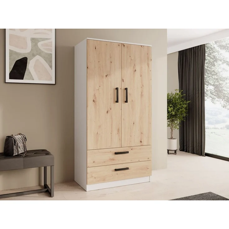 Beautysofa Kleiderschrank TREND 2-türig mit Selbsteinzug, Kleiderstange und 5 Einlegeböden (verschiedene Farben, mit oder ohne Schubladen) – Bild 5