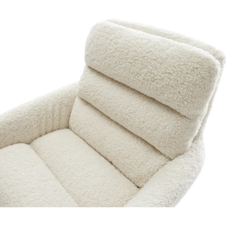 Drehstuhl Abelia-Flex mit Armlehnen Teddystoff Beige Holzgestell kantig Natur 180° drehbar – Bild 2