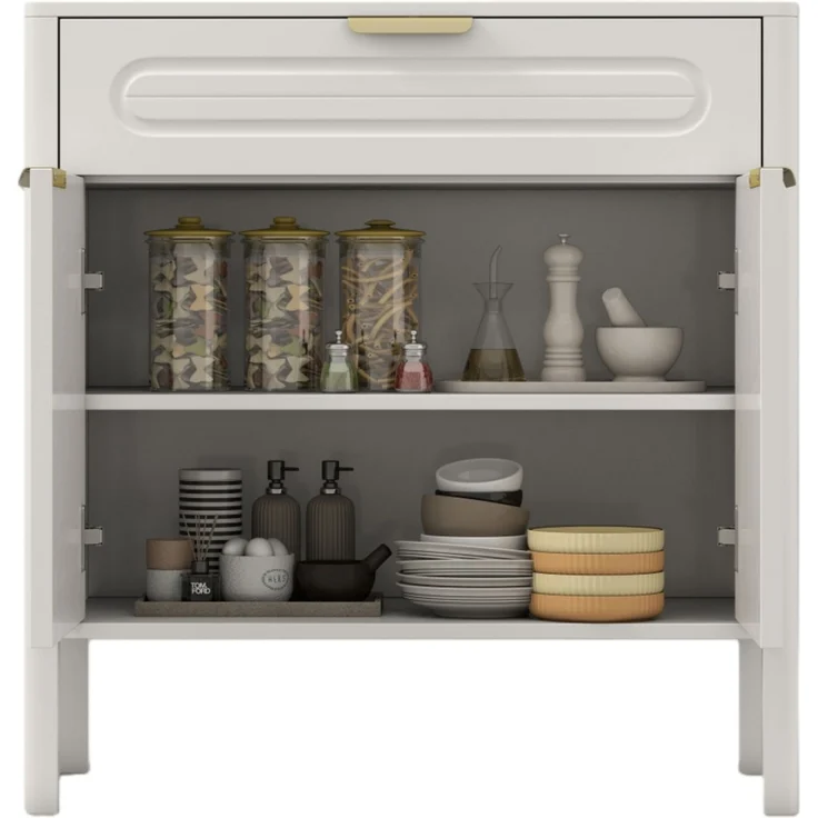 Sideboard aus Holzwerkstoff, B 36 x T 75 x H 78,5 cm, Weiß, mit Schublade und gewölbten Türen – Bild 7