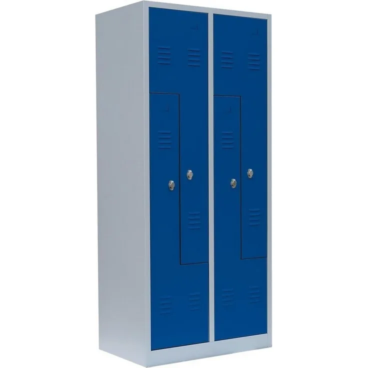 4er Z-Spind Umkleideschrank Stahl Kleiderschrank Garderobenschrank Lichtgrau/ Enzianblau (H x B x T): 180 x 80 x 50 cm / 525111