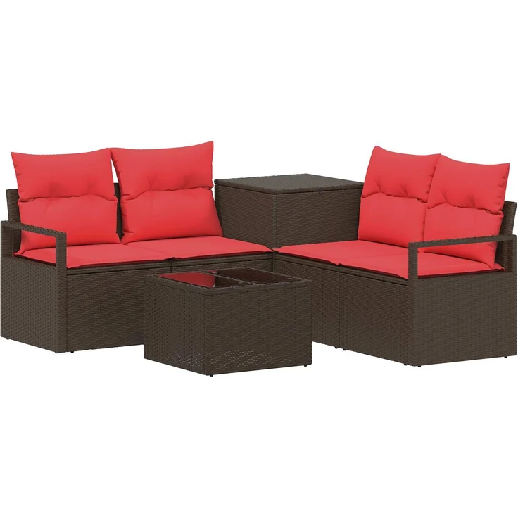 vidaXL Sofa Set 6 stk. Braun und Rot Polyrattan und Stahl 3447241 – Bild 2
