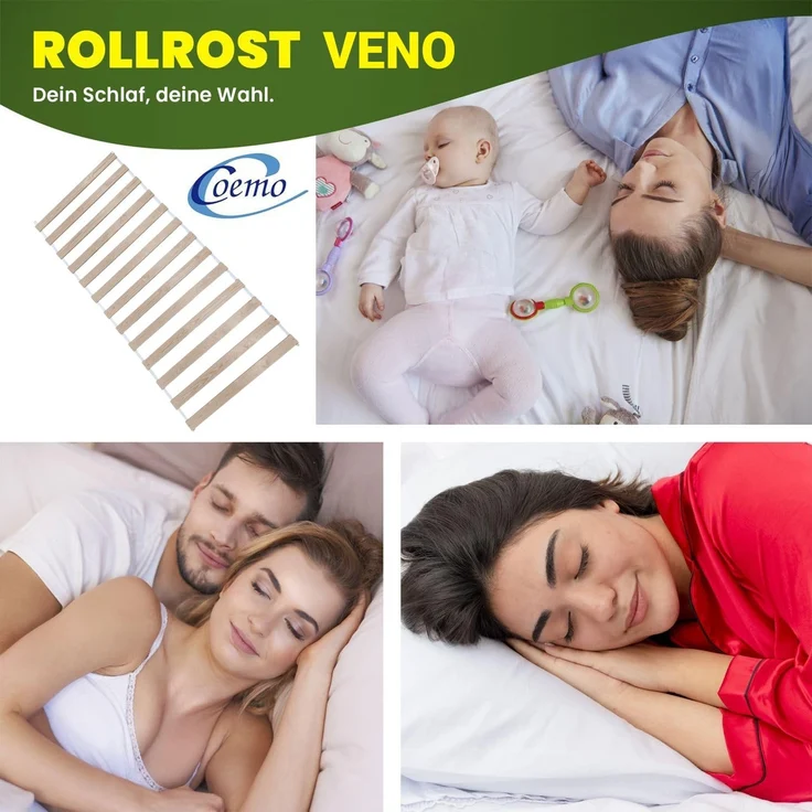 Coemo Rollrost VENO 120 x 200 cm Lattenrost aus Massivholz mit 13 Leisten – Bild 8