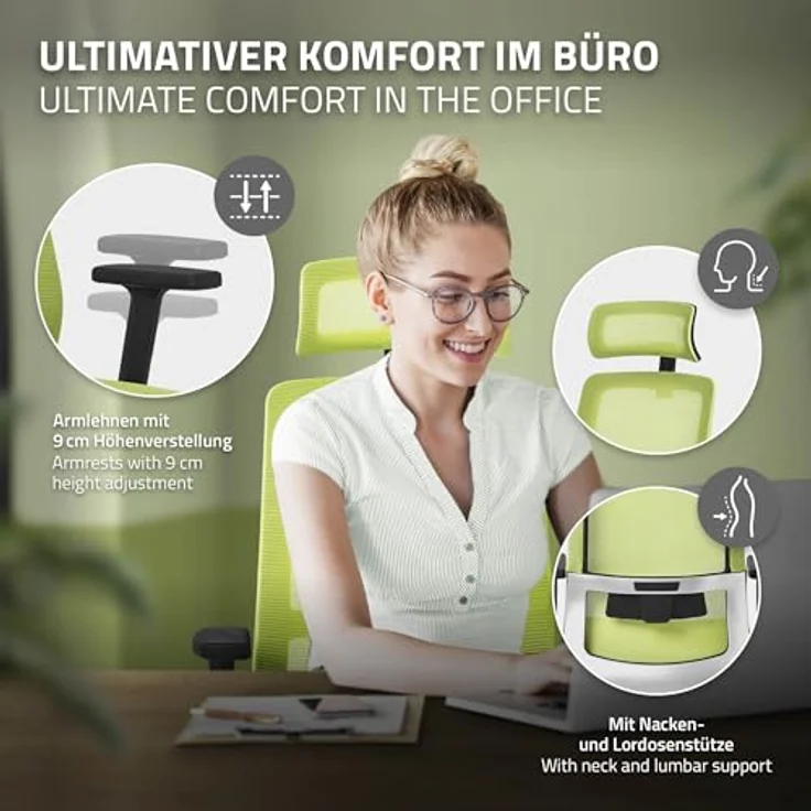 ML-DESIGN Drehstuhl, ergonomischer Schreibtischstuhl in Grün, höhenverstellbar, 66x123x68 cm, ideal für Arbeitszimmer – Bild 5
