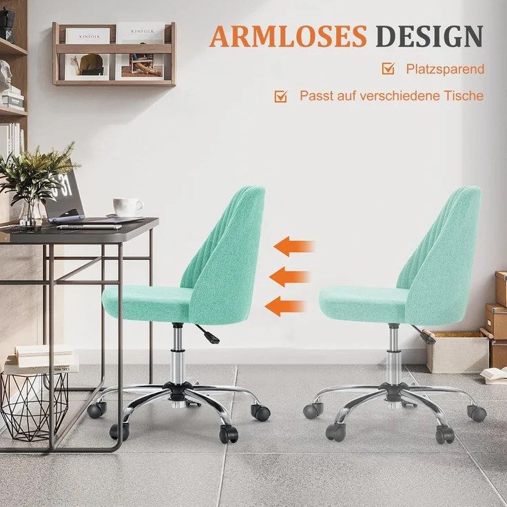 DUMOS Bürostuhl Schreibtischstuhl schminktisch Stuhl kleine Schreibtischstühle mit Rollen niedlicher Drehstuhl mit Rückenlehne armlos Heimbüro Bürostuhl – Bild 4