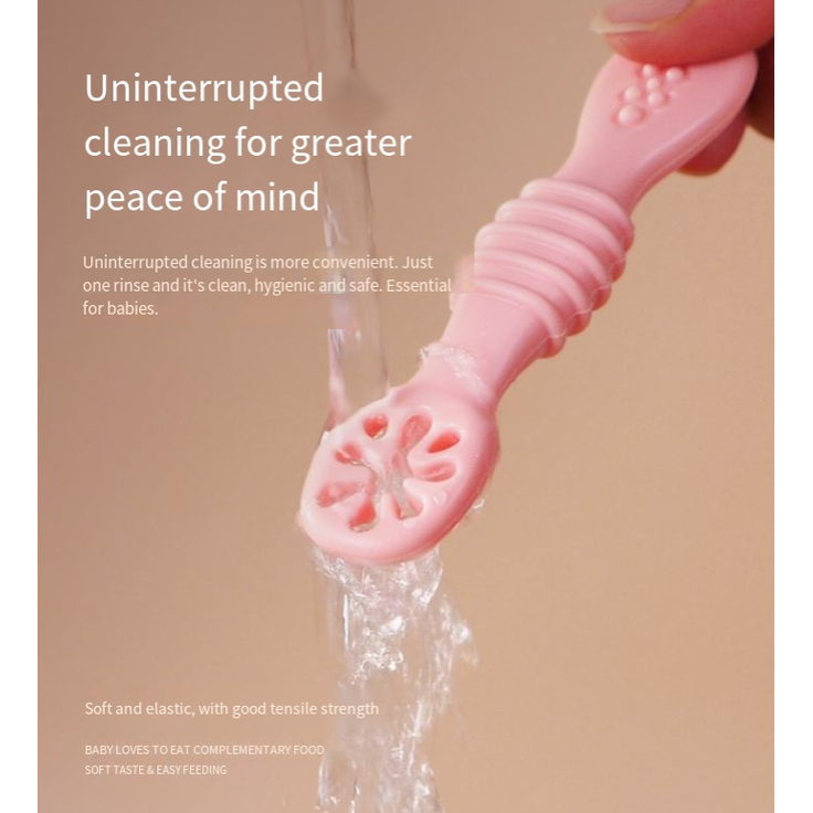 ABC 4-teiliges Baby-Fütterungsset mit Doppellöffeln, Fruchtpüreelöffeln, Beißlöffeln und lebensmittelechten Silikon-Trainingslöffeln – graublau – Bild 5