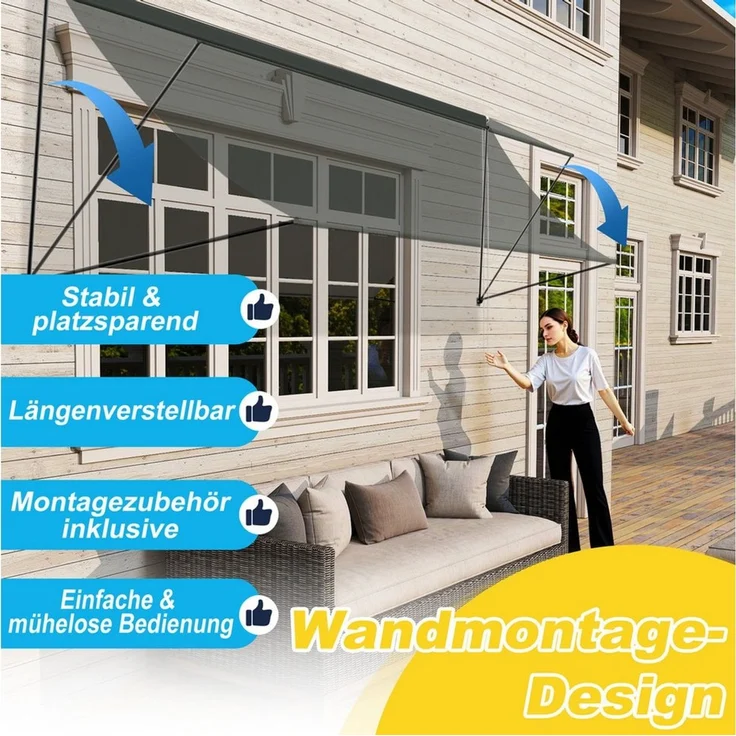 FIVMEN Markise Balkon Fallarmmarkise Einziehbar Balkonmarkise Sonnenschutz Schattenspender für Fenster Balkon – Bild 4